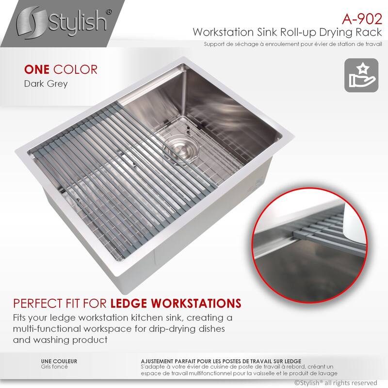 16 3/4" Dark Gray Workstation Sink Roll-up Drying Rack/Trivet