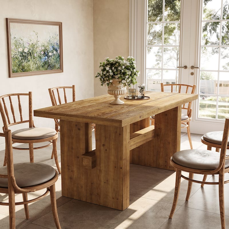 Farmhouse Solid Wood Dining Table, Rectangular Kitchen Table for Dining/Living Room