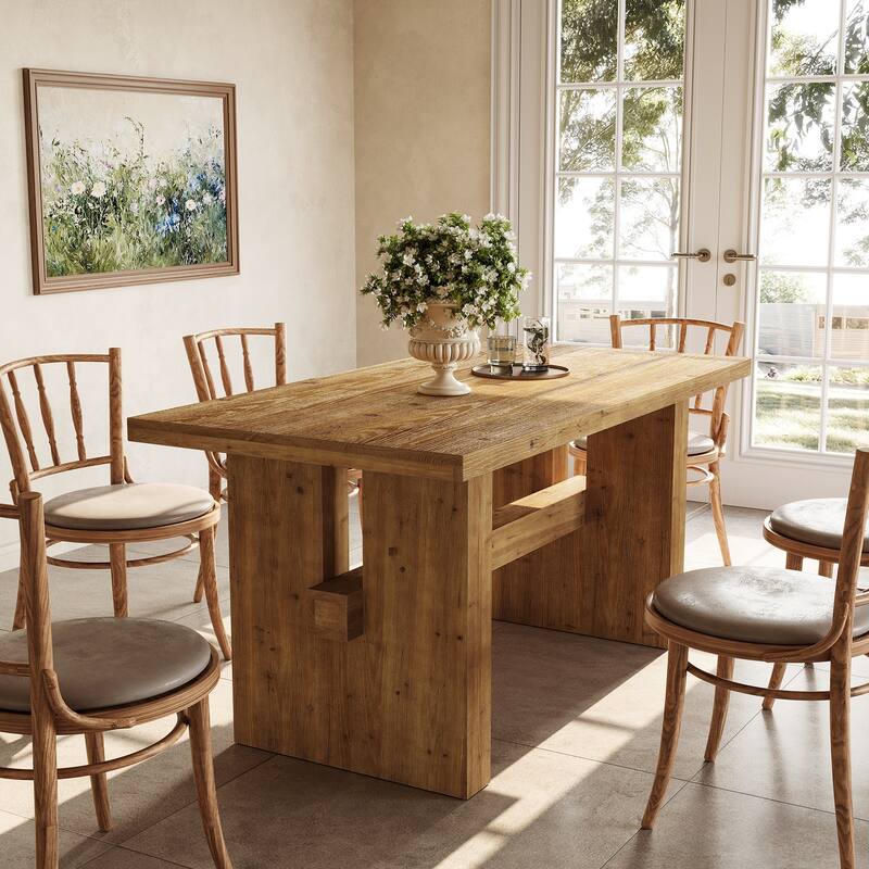 Solid Wood Dining Table, Large Rectangular Kitchen Table for Dining/Living Room