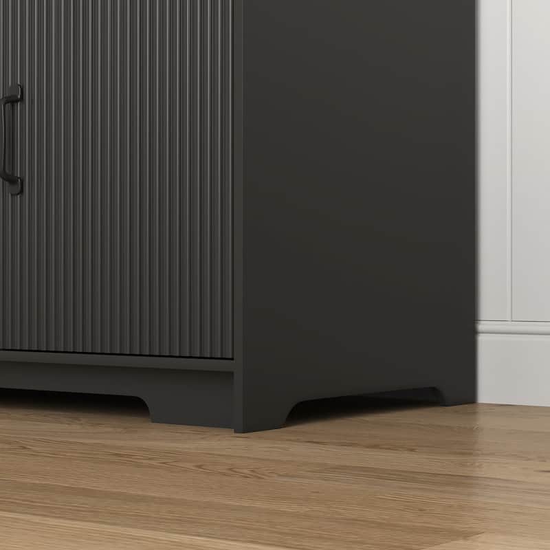 Black 4 Doors Wardrobe Closet Storage Cabinet with Mirror, Minimalist Armoire Closet with Hanging Rod