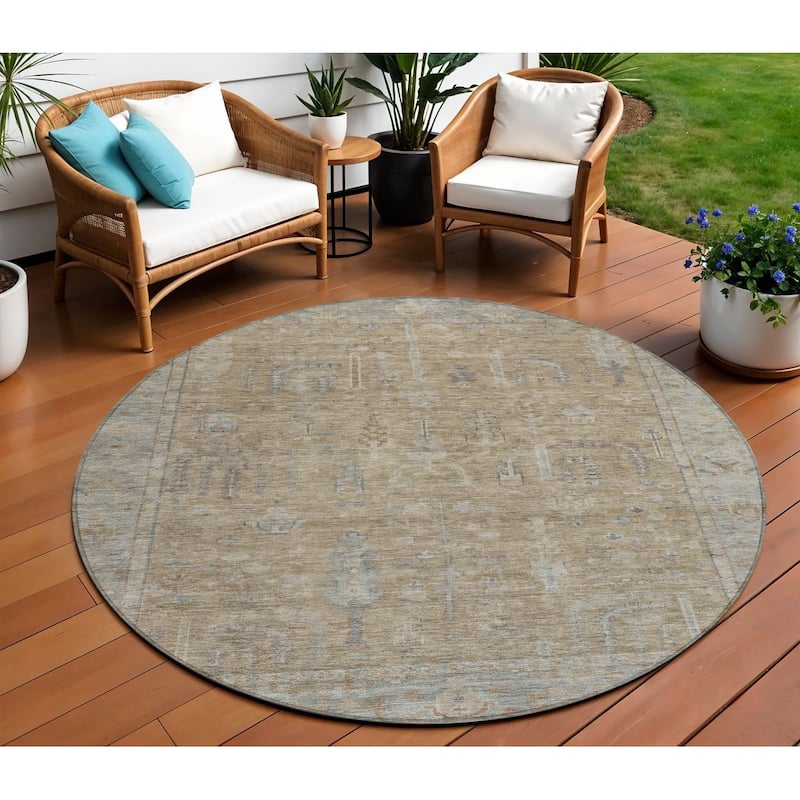 HomeRoots Oriental Traditional Rectangle Outdoor Rug - 8' Round