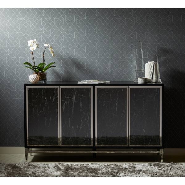slide 1 of 10, Modern Black/ Silver Glass 4-door Console