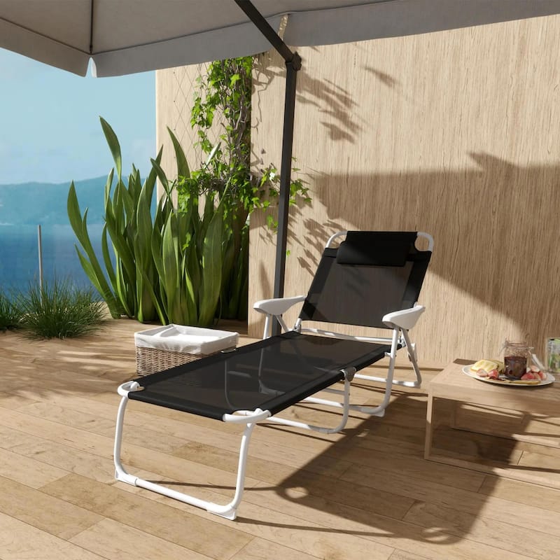 Folding Chaise with 4-Way Recline, Breathable Mesh, Removable Pillow