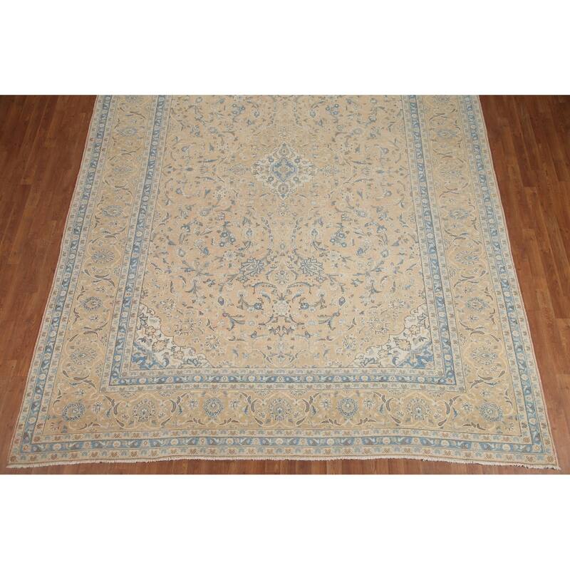 Hand Knotted Oriental 100% Wool Carpet Traditional Floral Peach Mashad Area Rug - 13' 1'' X 9' 11''