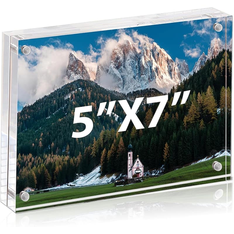 BP4U™ Magnetic Acrylic Picture Frame, Double-Sided Tabletop Picture Frame Freestanding for Desktop Display(1-Pack) - 5"x7"