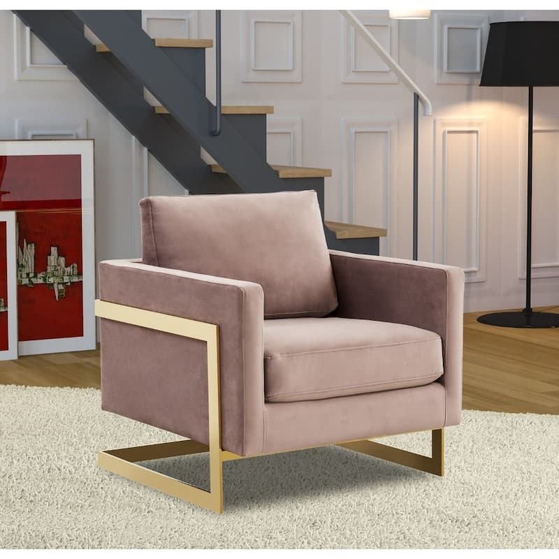 Lincoln Modern Velvet Upholstered Accent Designer Lounge Chair with Gold Frame for Living Room, Bedroom and Home Office - 34"