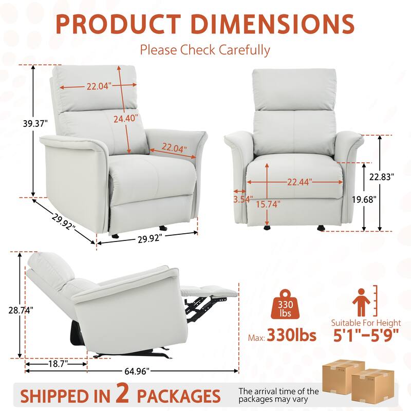 Manual Rocker Recliner Chair for Adults, PU Leather Rocking Chair for Nursery, Single Sofa Recliner for Home Theater