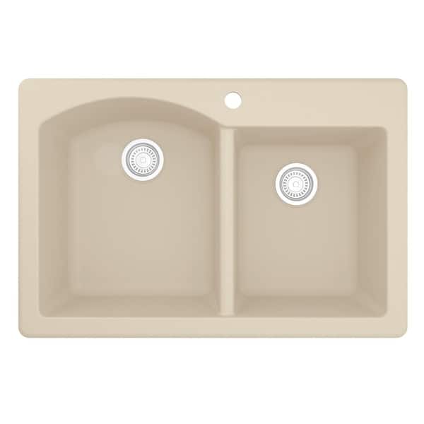 slide 2 of 50, Top Mount 33-inch Large/Small Bowl Quartz Kitchen Sink - 33" x 22" x 9" Bisque