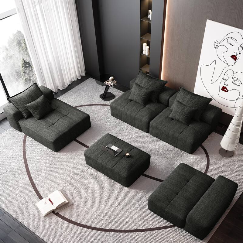 Modern Oversized Modular Sectional Sofa with Sparkling Chenille Fabric, 6 Pillows, No Assembly Required