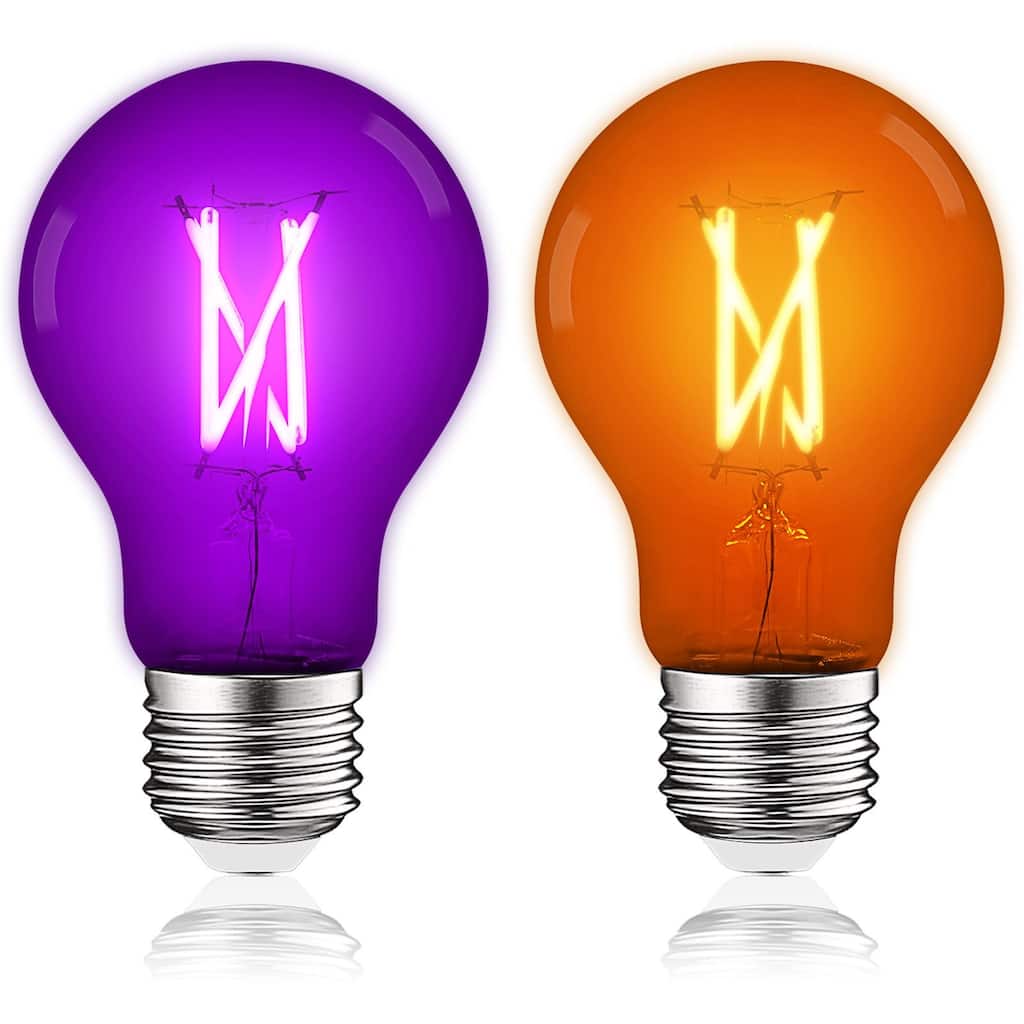 Luxrite A19 Halloween LED Purple and Orange Light Bulbs 4.5W=60W UL E26 Indoor Outdoor Holiday Lighting