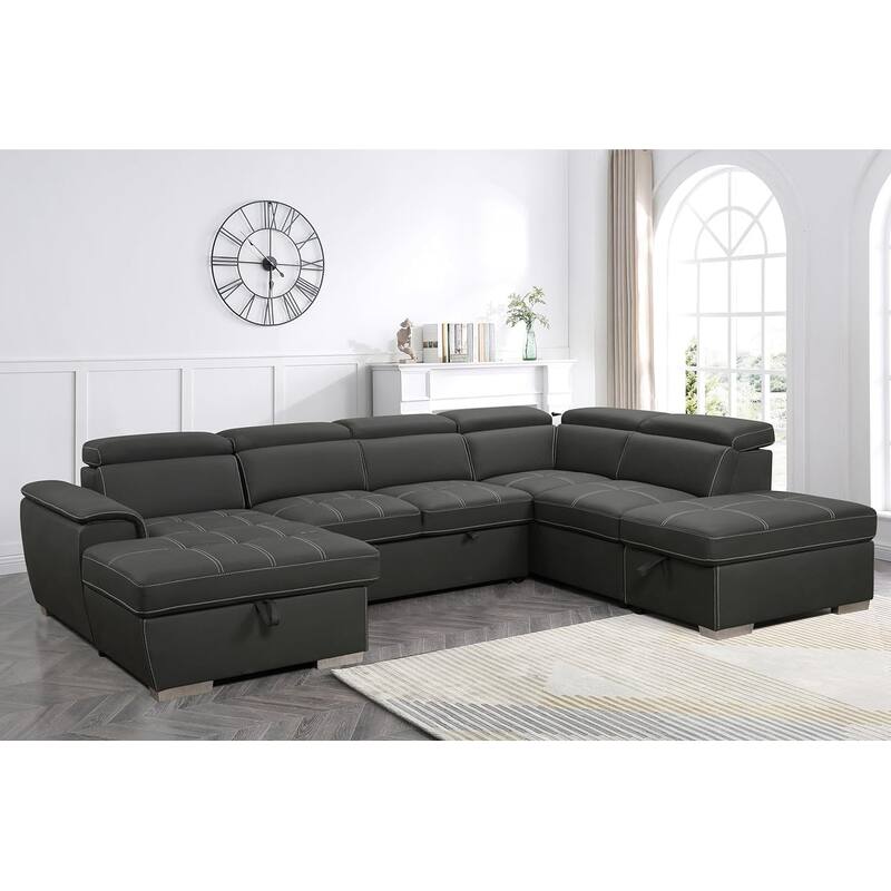 Roomfitters 128" U-Shaped Sectional Couch with Ottomans, Reversible Modular Sofa 7-Seater Couch with Storage Seat, Grey - Grey