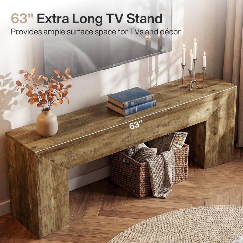 63-Inch TV Stand for 55/60/65/75" TVs, Rustic Brown Wood TV Console/Entertainment Center - 63" W x 13.8" D x 23.6" H