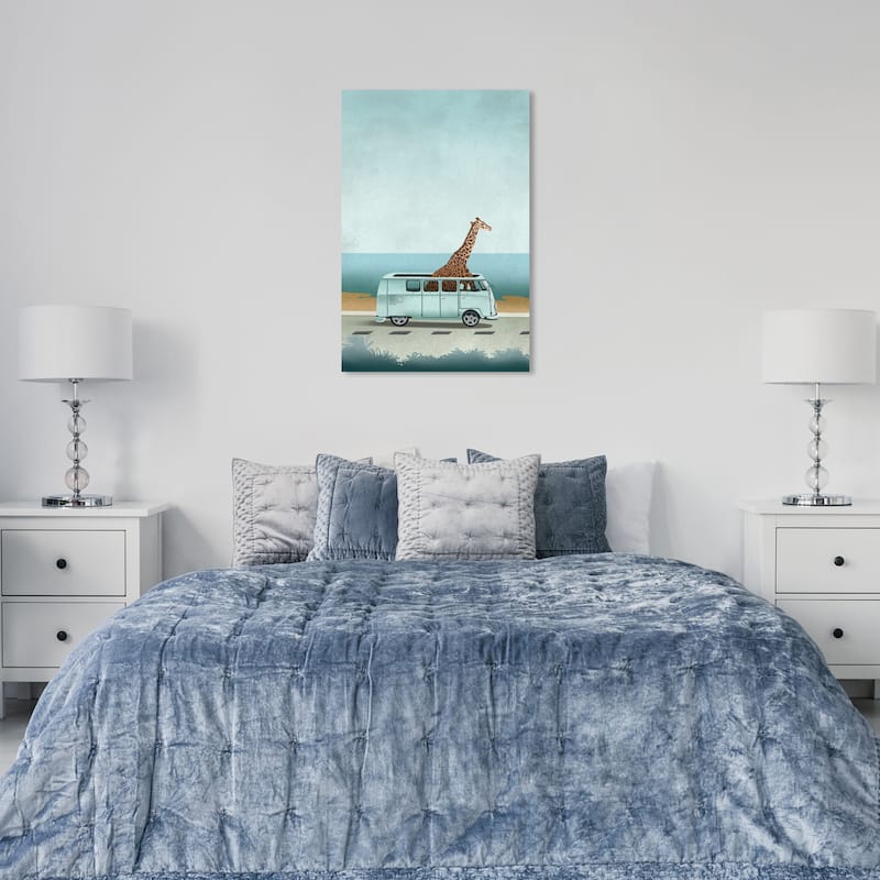 Wynwood Studio Canvas Animals Going to Swim Blue and Ochre Bohemian & Eclectic Wall Art Canvas Print - 36 x 24