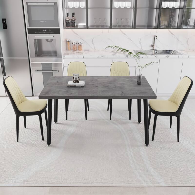 Modern 5-Piece Dining Set Expandable Table with Cushioned PU Chairs for Kitchen or Living Room