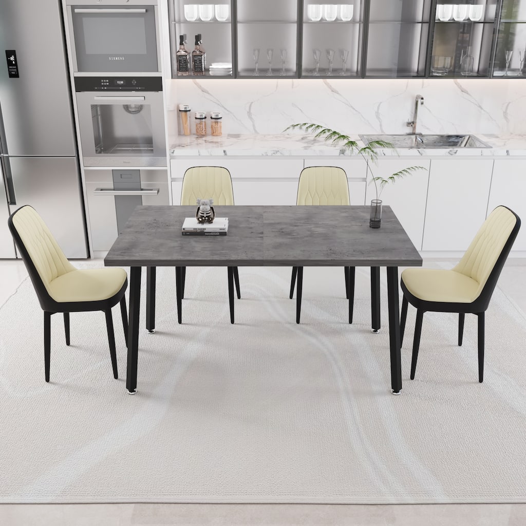 Modern 5-Piece Dining Set Expandable Table with Cushioned PU Chairs for Kitchen or Living Room
