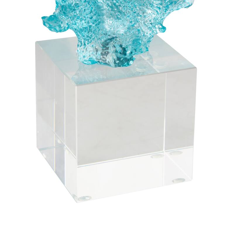 Blue Glass Ombre Coral Decorative Sculpture with Clear Square Base