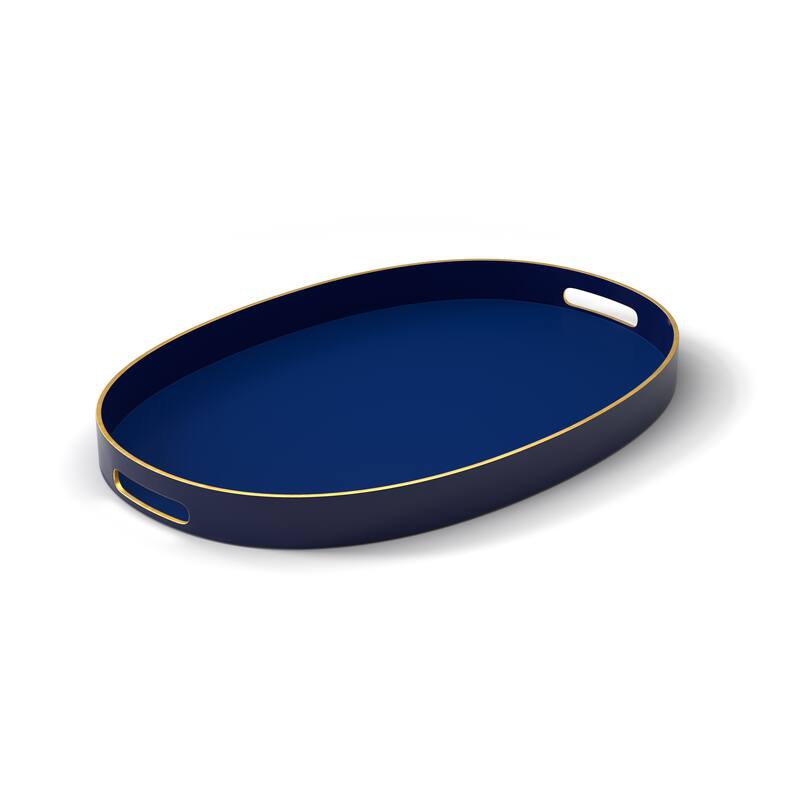 American Atelier Serving Oval Tray with Gold Trimming Handles - 15.3 x 10.6 in