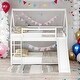 preview thumbnail 1 of 12, Twin Size Bunk House Bed with Slide and Ladder,House Shape Bunk bed with Slide White