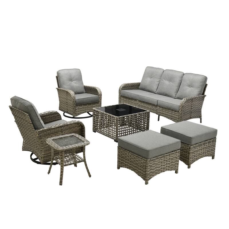 OVIOS 7-piece Patio Wicker Conversation Furniture Set
