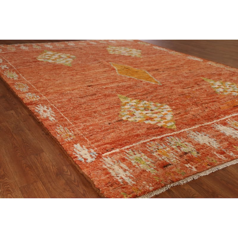 Orange Moroccan Oriental Rug Handmade Tribal Wool Carpet - 6'8" x 9'6" - 6'8" x 9'6" - Orange