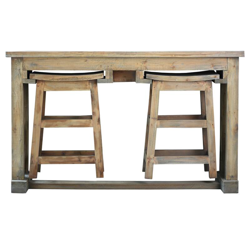 Counter Height Dining Set - 60" Bar Table with 2 Stools & Sofa Console - Solid Wood Home Bar