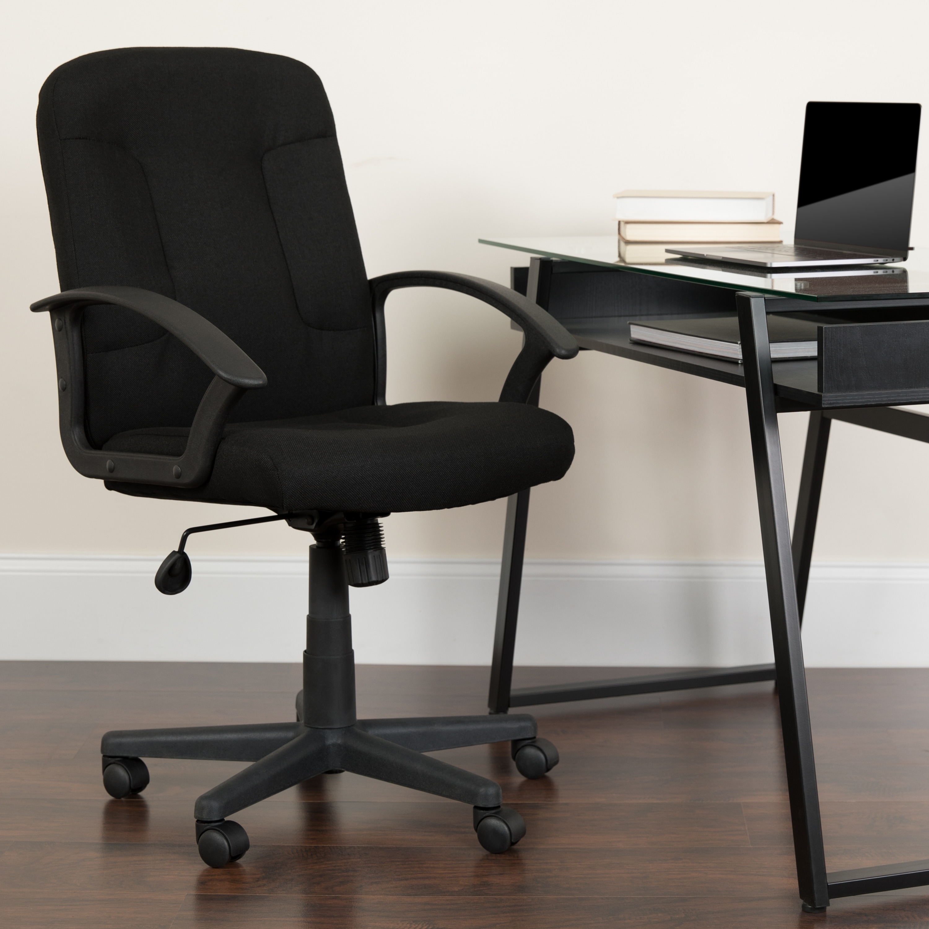 Mid-Back Fabric Executive Swivel Office Chair with Nylon Arms