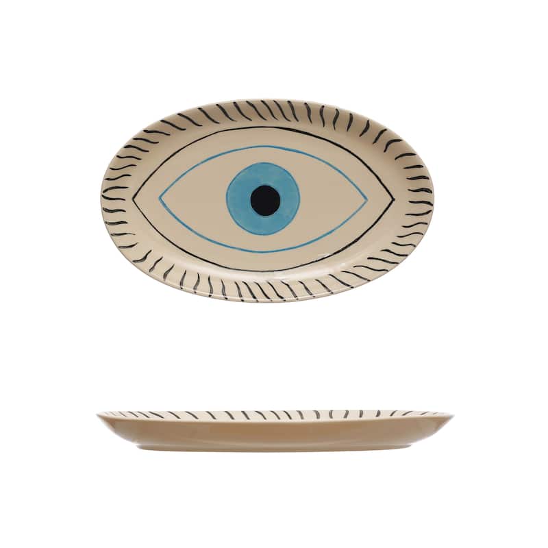 Stoneware Plate with Eye Design - 11.6"L x 7.0"W x 1.1"H