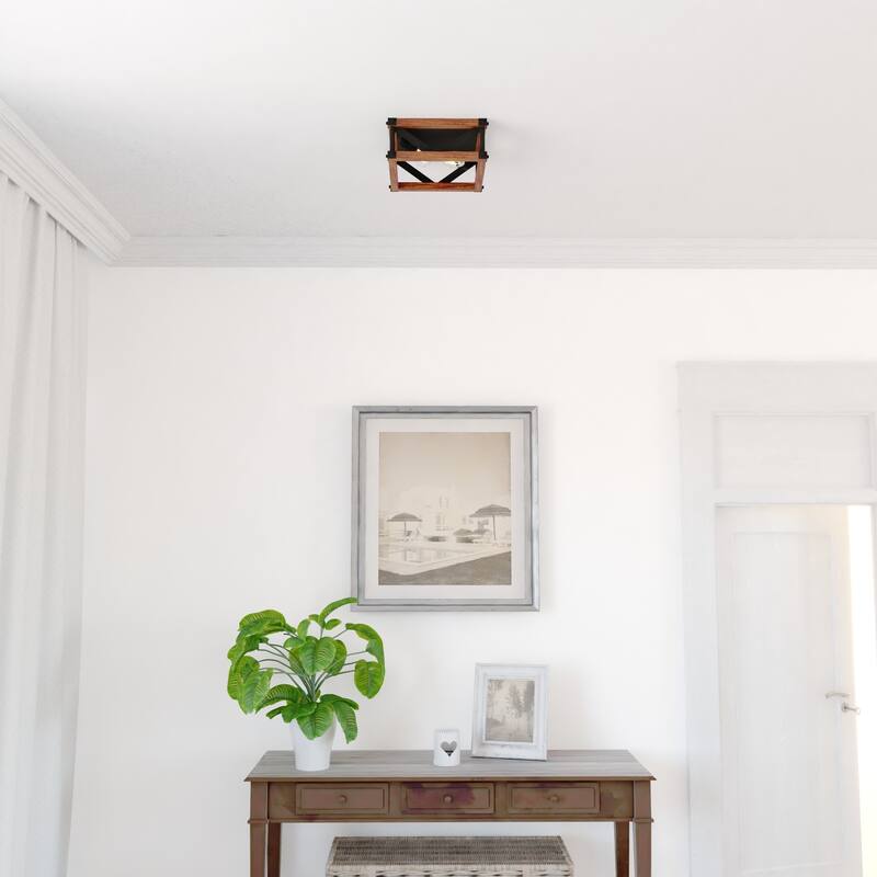 Wade 13-in W Black Rustic Square Open Cage Flush Mount Ceiling Light Fixture - 13-in W x 5.5-in H x 13-in D