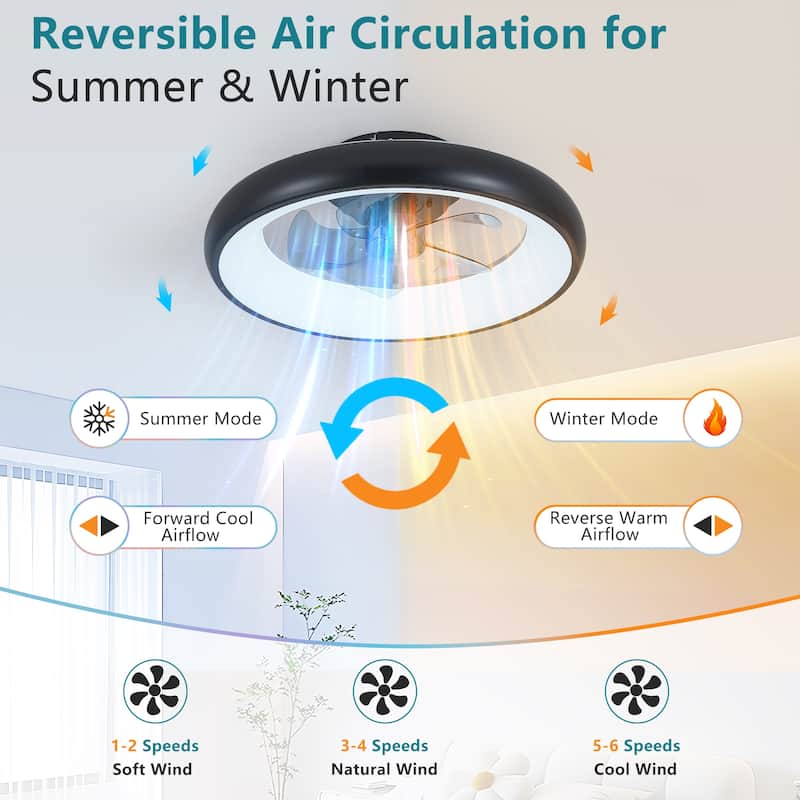 20"LED Ceiling Fan Light-Dimmable&Adjustable Color Temperature,APP & Remote Control,Smart Ceiling Fan(Silent/6-Speed/Reversible)