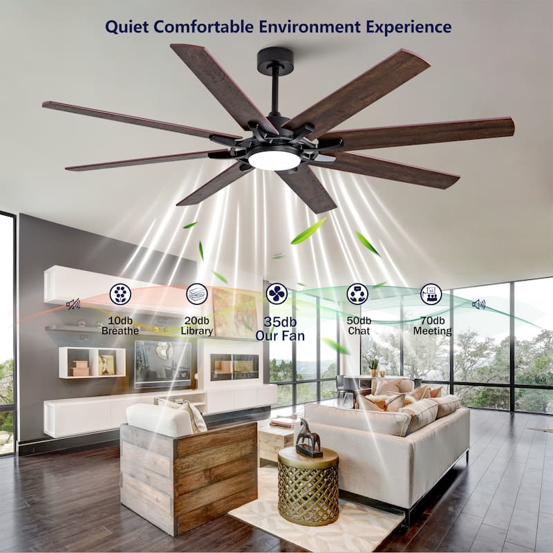 Large Ceiling Fan with Light: Modern 72-inch 8-blade dual-finish outdoor ceiling fan with remote control - Black + Dark Walnut