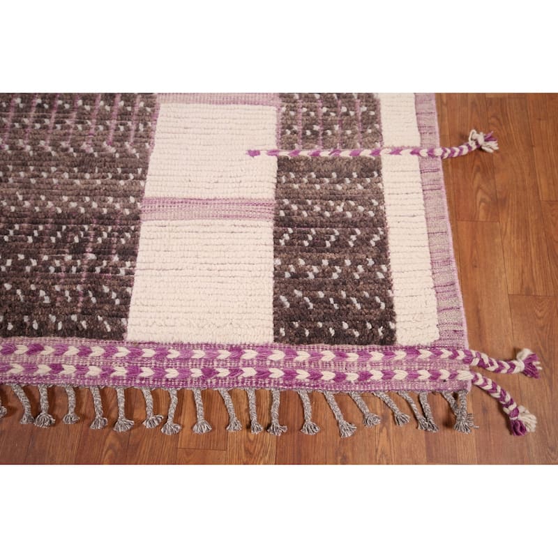 Striped Moroccan Modern Area Rug Handmade Wool Carpet - 8'11"x 12'7"