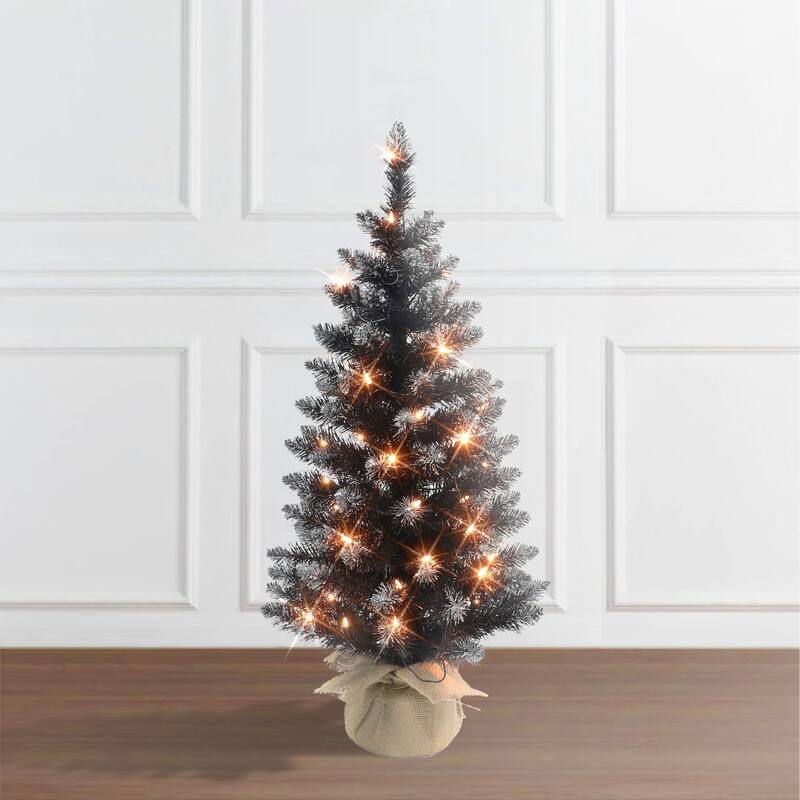 Puleo International 3 ft. Pre-lit Fashion Black Artificial Christmas Tree