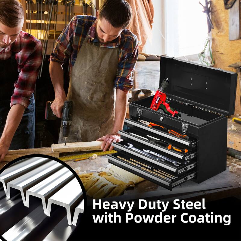 Portable Steel Tool Box with 4 Drawers,Cylinder Lock and Latch Closure