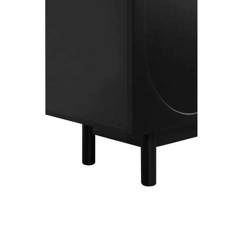 Black 70" TV Stand with Wood Legs, Cabinets & Shelves for TVs Up to 78"