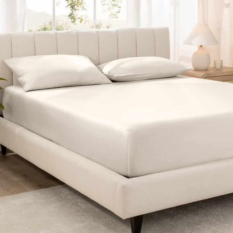 Bare Home Organic Cotton Fitted Sheet - Smoth Sateen Weave - Full - French Beige