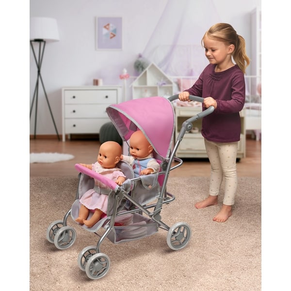 slide 2 of 8, Badger Basket Cruise Folding Inline Double Doll Stroller - Gray/Pink