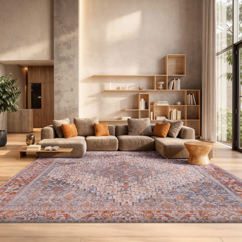 SAFAVIEH Tucson Machine Washable Slip Resistant Zada Traditional Rug - 8' x 10' - Beige/Rust