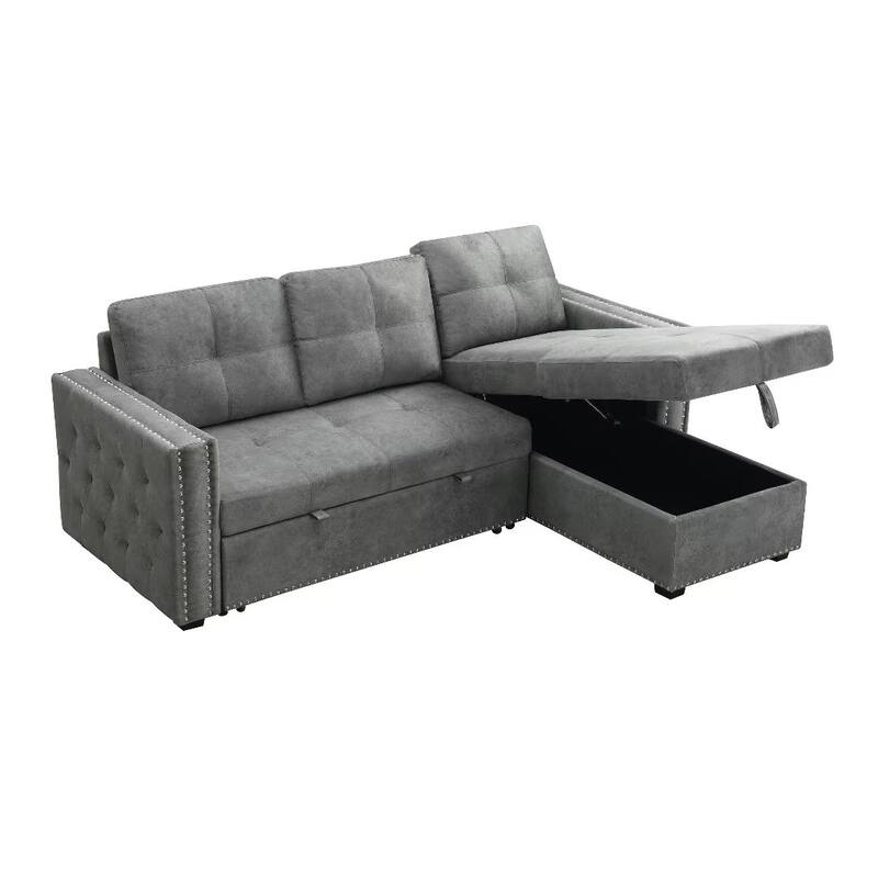 Morden Fort Velvet Reversible Sleeper Sectional Sofa LShape with big