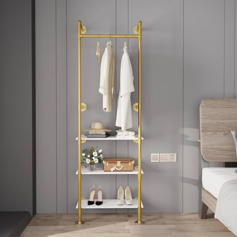 3-tier MDF Wood Industrial Pipe Wall Shelf