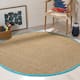 SAFAVIEH Natural Fiber Marina Basketweave Seagrass Rug - 6' x 6' Round - Natural/Turquoise