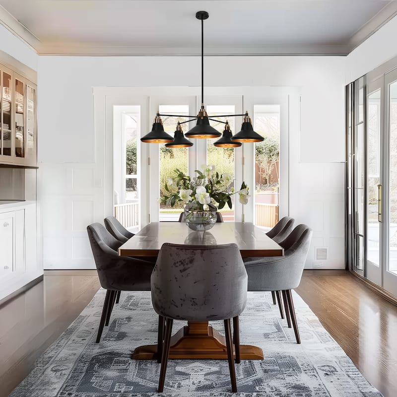 Modern Industrial 5-Light Black Gold Wheel Kitchen Island Chandelier Metal Pendant Lights for Dining Room - 33" D x 9" H