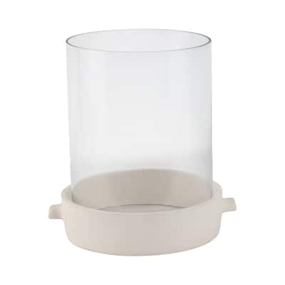 Pottery Glass Pillar Candle Holder Terracotta Base Cylindrical Form