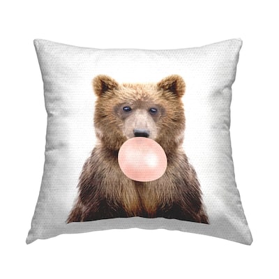 Stupell Brown Bear Bubblegum Animal Printed Outdoor Throw Pillow Design by Katherin Pienaar