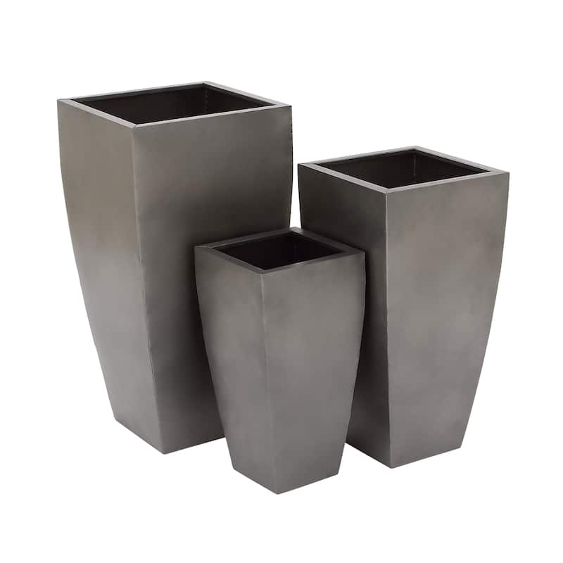 Metal Light Weight Planter with Tapered Base and Polished Exterior - Set of 3 Gray or Dark gray - Roche River Decor