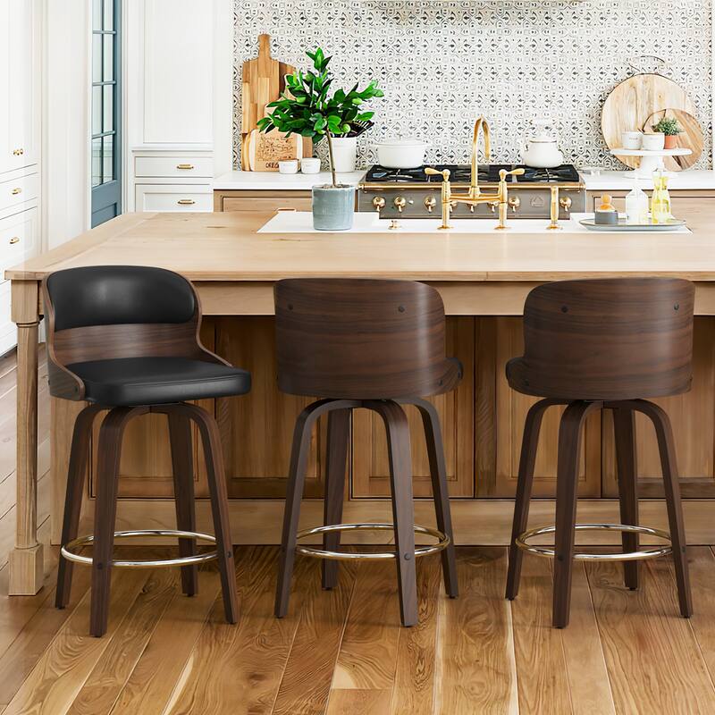 26 in. Counter Height Stool, Wooden Swivel Barstool PU Leather with Low Back