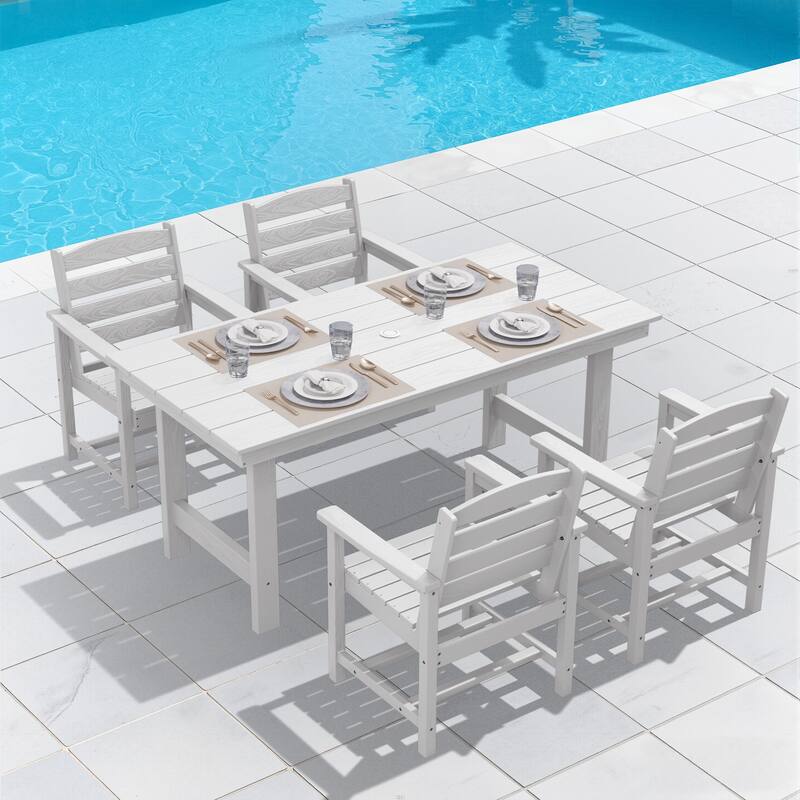 5-Piece HDPE Outdoor Dining Table Sets with Umbrella Hole - 1-Table 4-Chairs