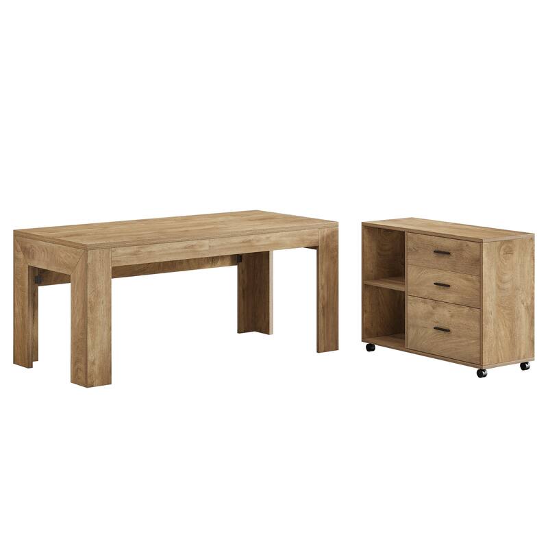 63" L Shaped Executive Office Desk with Mobile Lateral File Cabinet