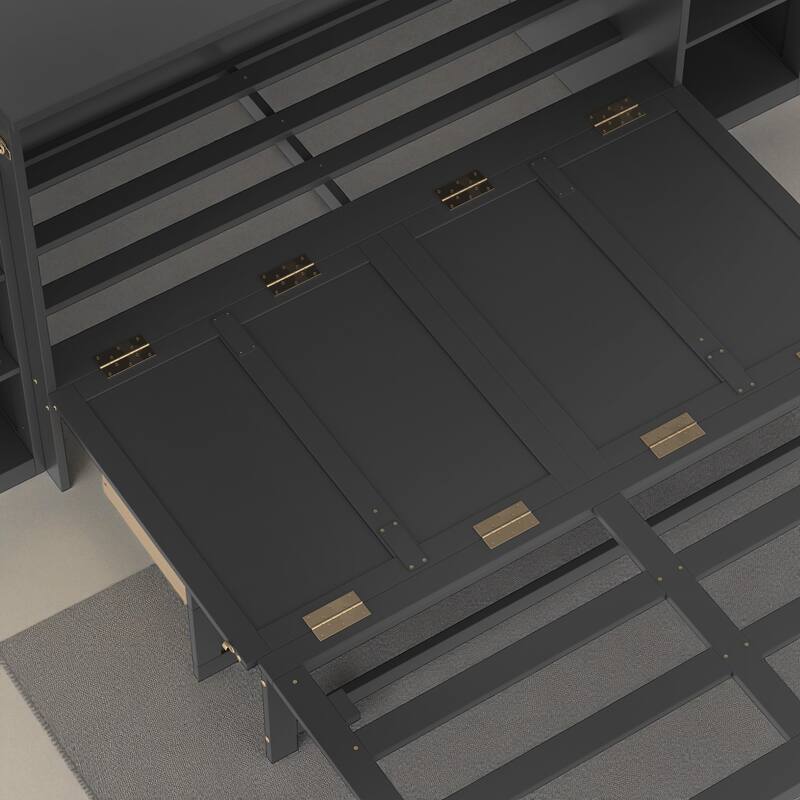 Full/Queen Size Murphy Bed with Storage Drawers and Shelves, Space-Saving Foldable Wall Bed for Guest Room