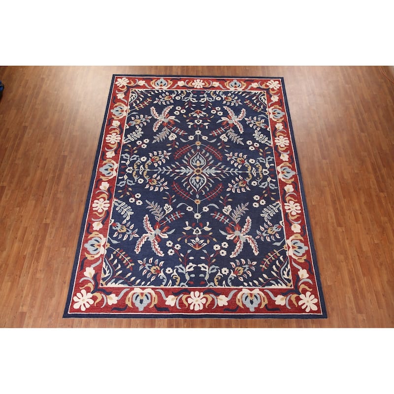 Traditional Navy Blue Sarouk Hand-Tufted Oriental Rug