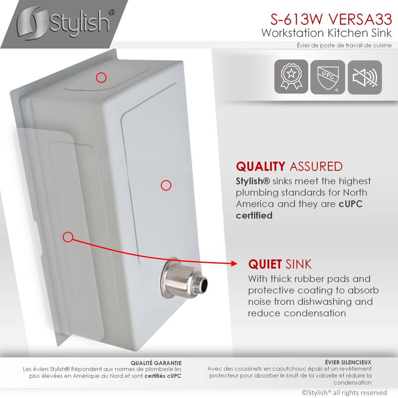Undermount 33" Workstation Single-Bowl Stainless Steel Kitchen Sink